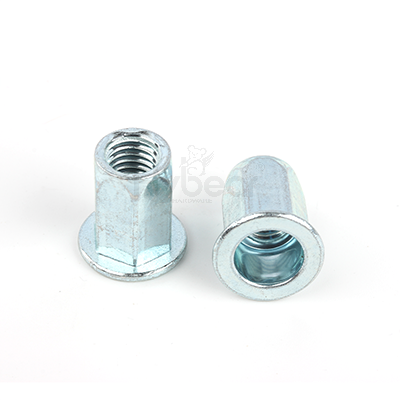 碳钢蓝白锌平头六角铆螺母GB17880.5