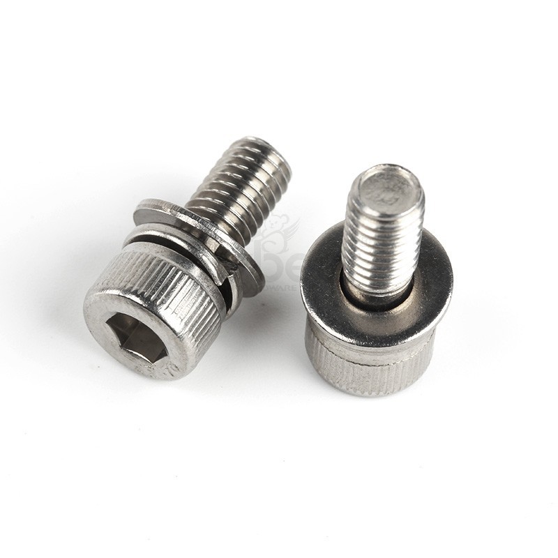 304不锈钢A2-70内六角圆柱头滚花带平弹垫组合螺钉DIN912